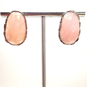 VTG Sterling Silver 925 Rose Quartz Bezel Set Stud Earrings Size 1" Length
